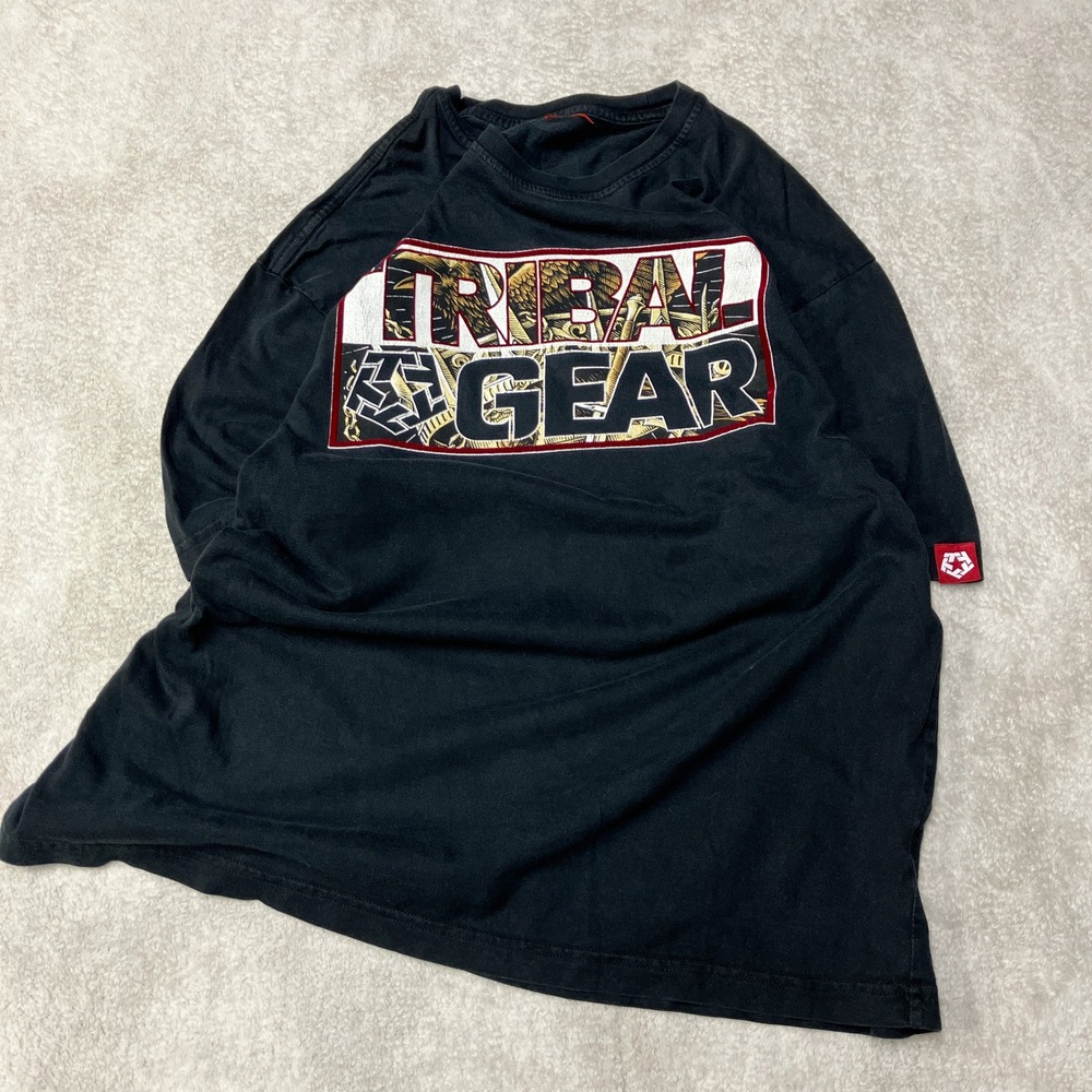 Vintage Y2K Tribal Gear T-Shirt Graphic Logo Streetwear Black Cut Tag Mens‎ M ?